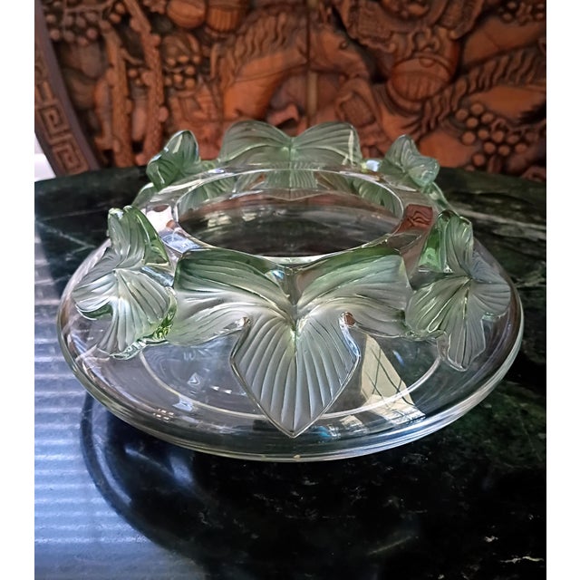 1980s Lalique Lierre Ivy Leaf Crystal Coupe Bowl Centerpiece French Country For Sale - Image 10 of 10