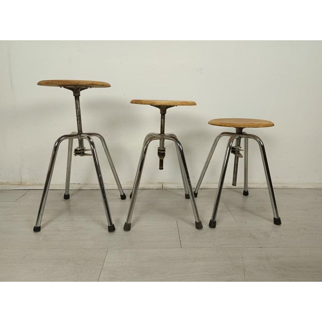 Industrial Adjustable Stools, 1950s, Set of 3 For Sale - Image 13 of 13