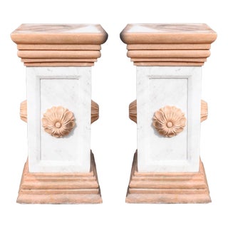 Italian Marble Pedestal Column Tables, Set of 2 For Sale