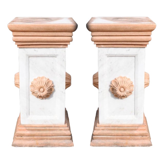 Italian Marble Pedestal Column Tables, Set of 2 For Sale