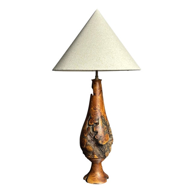 Mid-Century Brutalist Sculptural Table Lamp in Burl Wood, France, 1960s For Sale