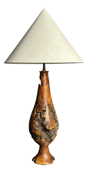 Mid-Century Brutalist Sculptural Table Lamp in Burl Wood, France, 1960s