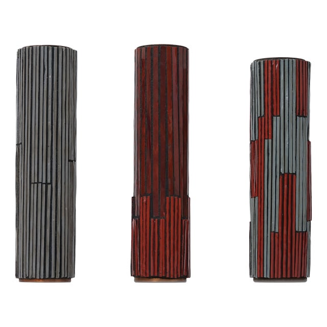 Mid-Century Modern Red and Grey Mosaic Pottery Vase from Ritter, 1960s, Set of 3 For Sale