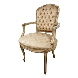 Vintage Louis XV Style Carved & Tufted Upholstered Armchair For Sale