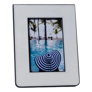 Nappa Leather Photo Frame, White & Navy- 4" x 6" For Sale