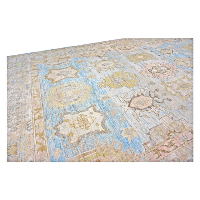 21st Century Turkish Oushak Wool 11x17 Light Blue,Yellow & Ivory Handmade Area Rug #1144131 For Sale - Image 9 of 13