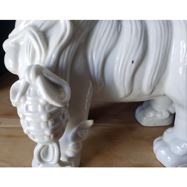 Ceramic Vintage Blanc De Chine Foo Dogs | Chinese Porcelain Guardian Lions Pair For Sale - Image 7 of 12