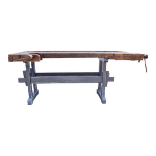 Oak Trestle-Base Carpenter's and Joiner's Workbench, Circa 1910 For Sale