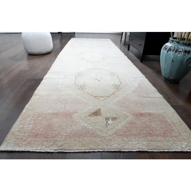 1970s 1970s Vintage Handmade Wool Cotton Pink Runner Rug For Sale - Image 5 of 11