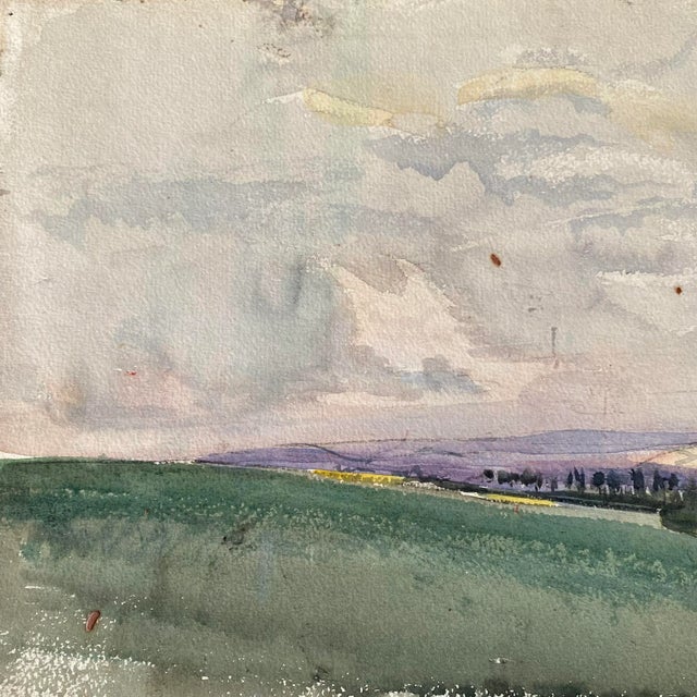 Green Listed British Artist Bernard Harper Wiles 1883-1966 - Double Sided Landscape Watercolor Painting: The Hills of England For Sale - Image 8 of 8