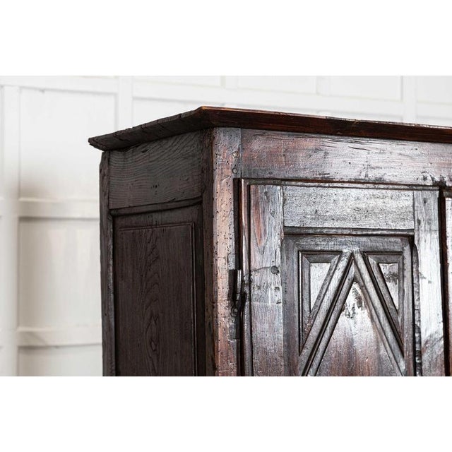 Brown Antique French Provincial Ash Diamond Point Armoire, 1770 For Sale - Image 8 of 18