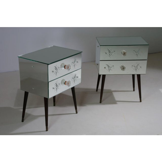 Wood Art Deco Mirrored Bedside Tables, 1950s, Set of 2 For Sale - Image 7 of 18
