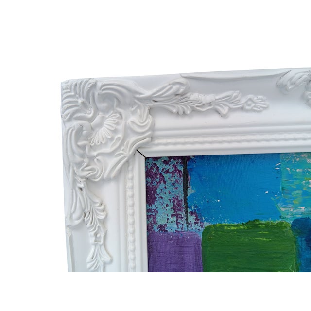 Textile Original Abstract Painting on Canvas in Ornate Frame For Sale - Image 7 of 12