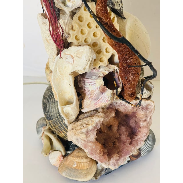 1970s Marine World Grotto Sea Shells Amethyst Ammonite Table Lamps Pair For Sale - Image 9 of 9