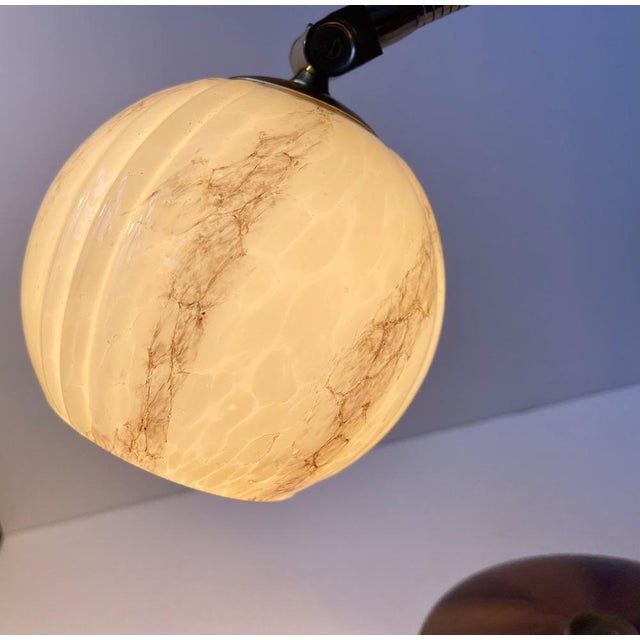 Brown Italian Art Deco Table Lamp in Walnut and Marbled Glass, 1930s For Sale - Image 8 of 9