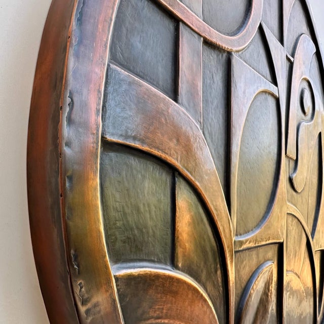 Copper Circular Geometric Abstract Metal Wall Relief For Sale - Image 8 of 18