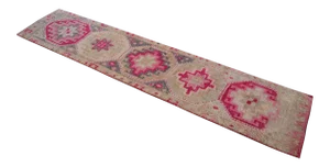 Brilliant Kurdish Runner Herki Rug. Hand-Knotted Tribal Pink Hallway Rug - 2′8″ × 12′8″