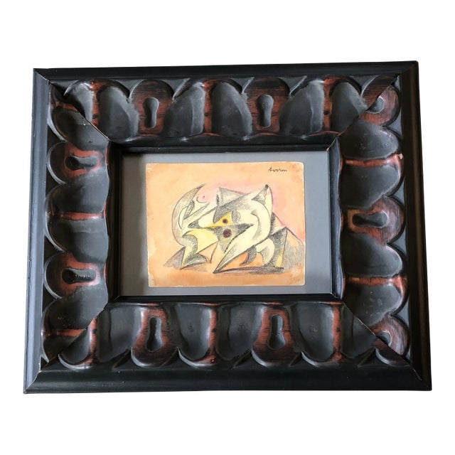 1940’s Original Small Listed Abstract Drawing/Watercolor Painting Ornate Frame For Sale