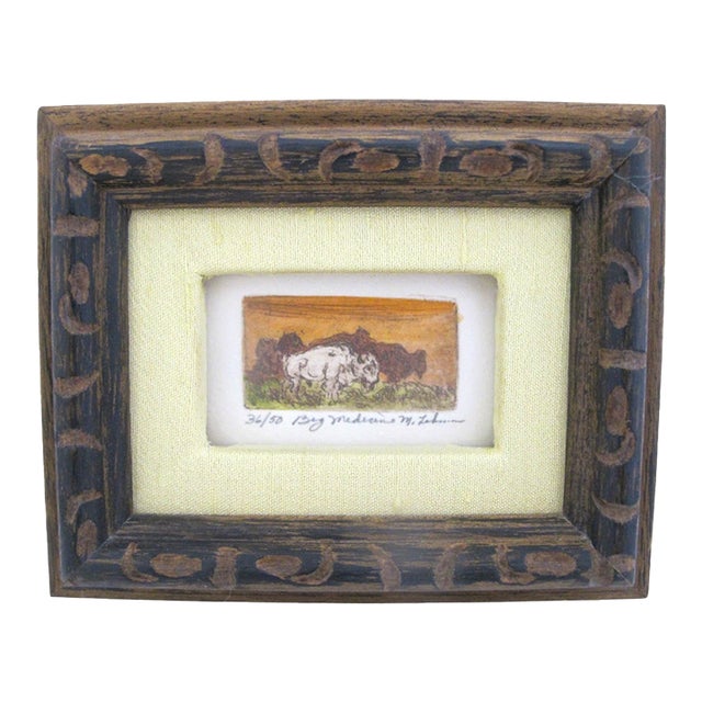 Mary Lehman Western Big Medicine White Bison Signed Limited Ed Miniature Etching For Sale