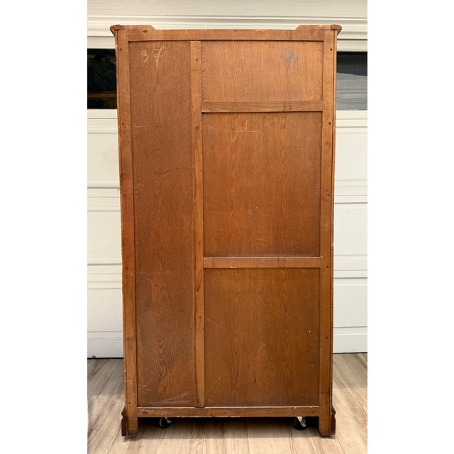Vintage English Tudor Revival Oak Wardrobe Armoire by Crown Ay Furniture For Sale - Image 14 of 16