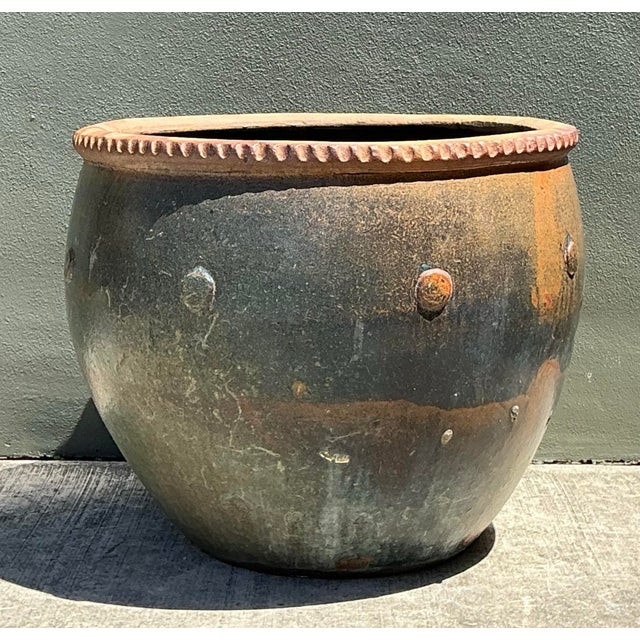 Sand Vintage Monumental Glazed Ceramic Planter For Sale - Image 8 of 12