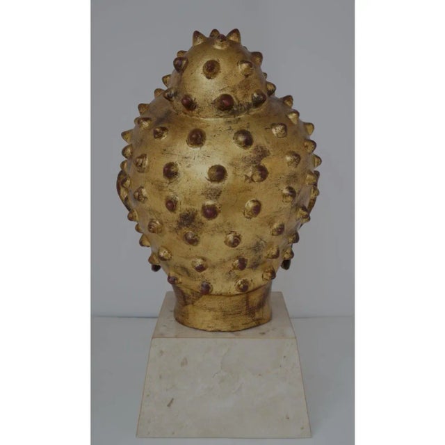 Gold Leaf on Terracotta Buddha Head Mid-Century For Sale - Image 4 of 10