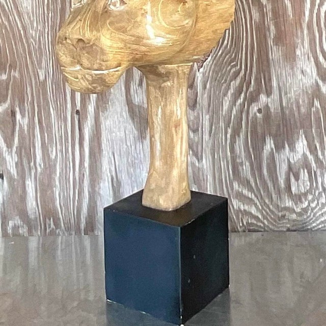 Wood Vintage Boho Cerused Wood Winged Lion’s Head Lamp For Sale - Image 7 of 13