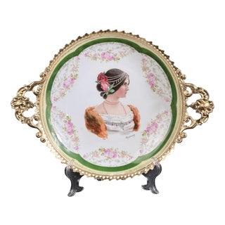 Large Royal Vienna Style Porcelain Portrait Plate in Gilt Metal Frame For Sale