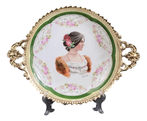 Large Royal Vienna Style Porcelain Portrait Plate in Gilt Metal Frame