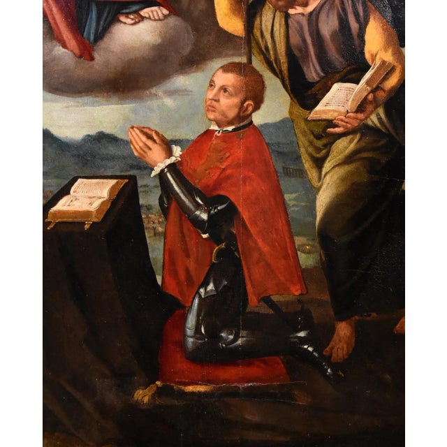 Workshop of Ippolito Scarsella / Lo Scarsellino, Madonna and Child with Saint James, 1590, Oil on Board For Sale - Image 7 of 18