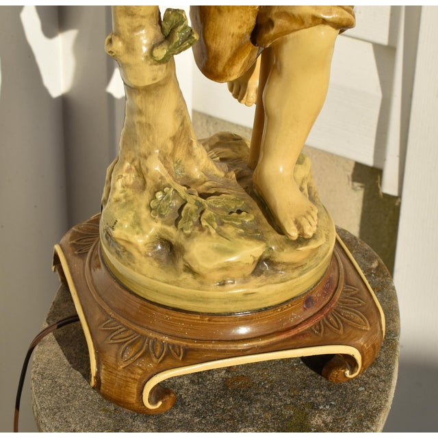 Brown Vintage Metal Transitional Style Country Boy Statue Lamp For Sale - Image 8 of 12