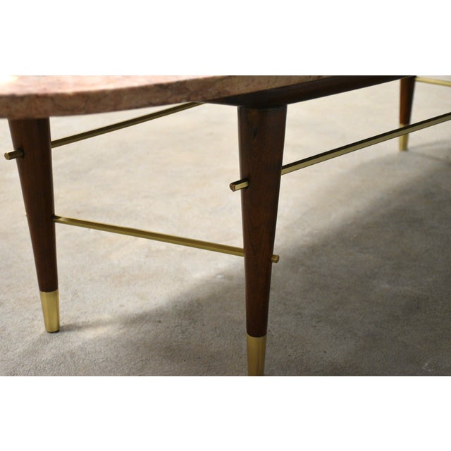 Pink 1960s Refinished Cherry Pink Marble and Brass Coffee Table For Sale - Image 8 of 11