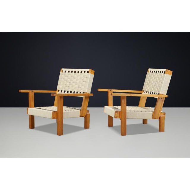 Italian Pine and Woven Cord Lounge Chairs, 1970s, Set of 2 For Sale - Image 14 of 17