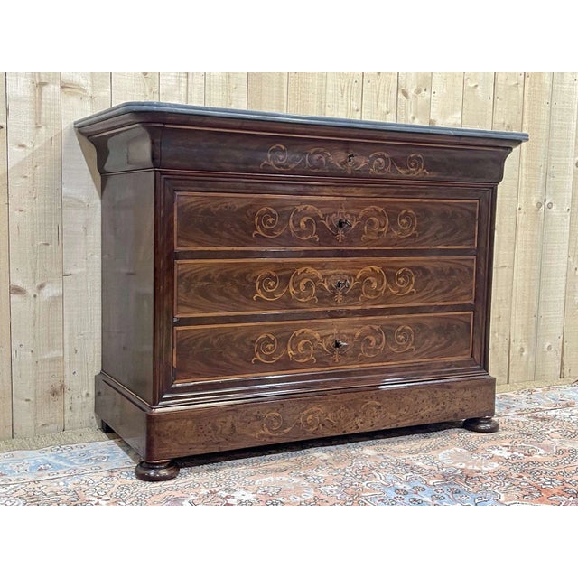 French 19th Century French Flame Mahogany & Inlay Commode For Sale - Image 3 of 8