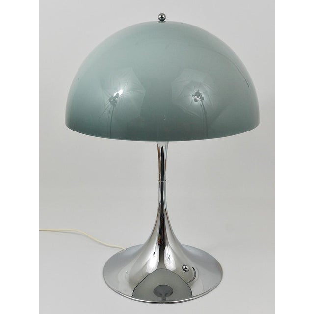 Plastic Panthella Table Lamp with Chrome Base and Grey Shade by Verner Panton for Louis Poulsen, 1970s For Sale - Image 7 of 16
