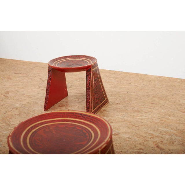Wooden Stools with Table with South American Motifs, Set of 3 For Sale - Image 5 of 12