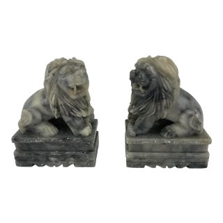Vintage 1960s Chinese Carved Stone Lion Bookends - a Pair For Sale