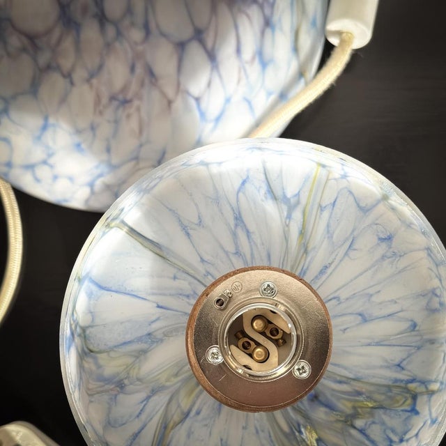 Vintage Cubist-Style Pastel Glass Pastel Blue Glass Table Lamp, 1920s For Sale - Image 9 of 13