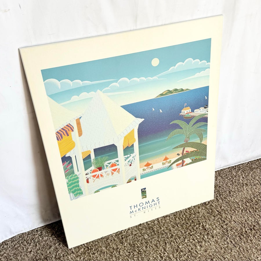 Vintage Thomas McKnight St. Kitts Print on Wood Board | Chairish
