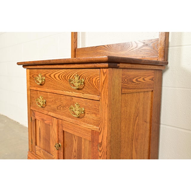 Antique Victorian Carved Oak Washstand or Commode, Circa 1890s For Sale - Image 10 of 15
