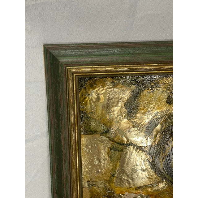 Goldenrod Signed Contemporary Folk Art Mixed-Media Portrait of Woman With Bird For Sale - Image 8 of 11