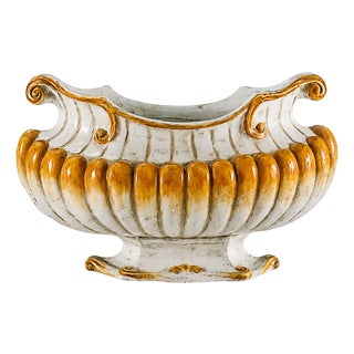 Italian Glazed Terracotta Planter With Ribbed Design For Sale