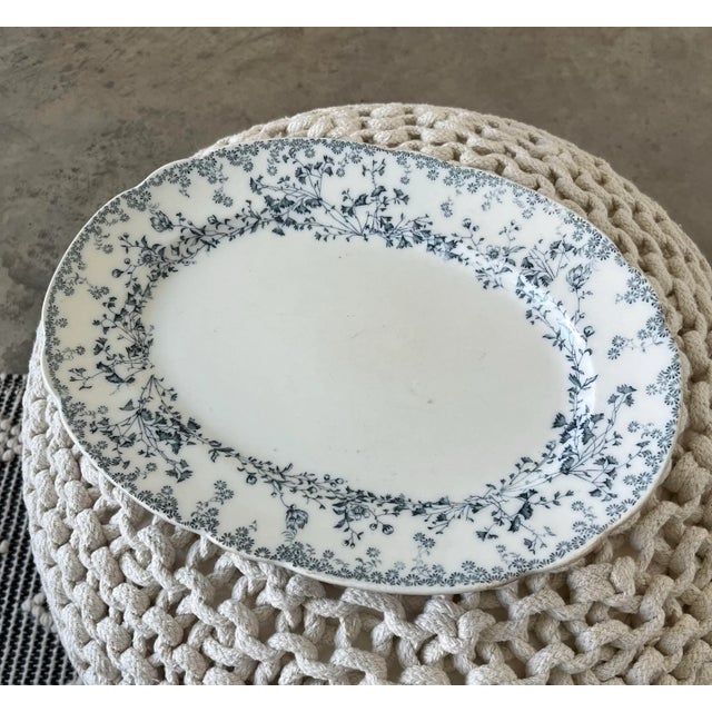 English Antique W. H. Grindley Blue Fern Ironstone Serving Platter, England C. 1891-1914 For Sale - Image 3 of 9