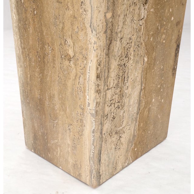 Glass Single Travertine Pedestal Glass Top Italian Modern Sofa Console Table For Sale - Image 7 of 12