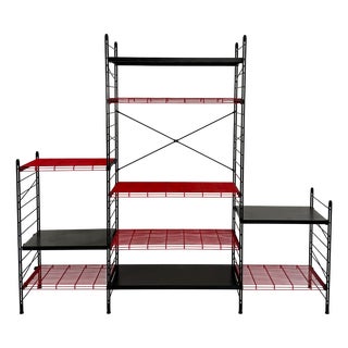 Black & Red Modular Bookshelf in Metal, 1980s For Sale