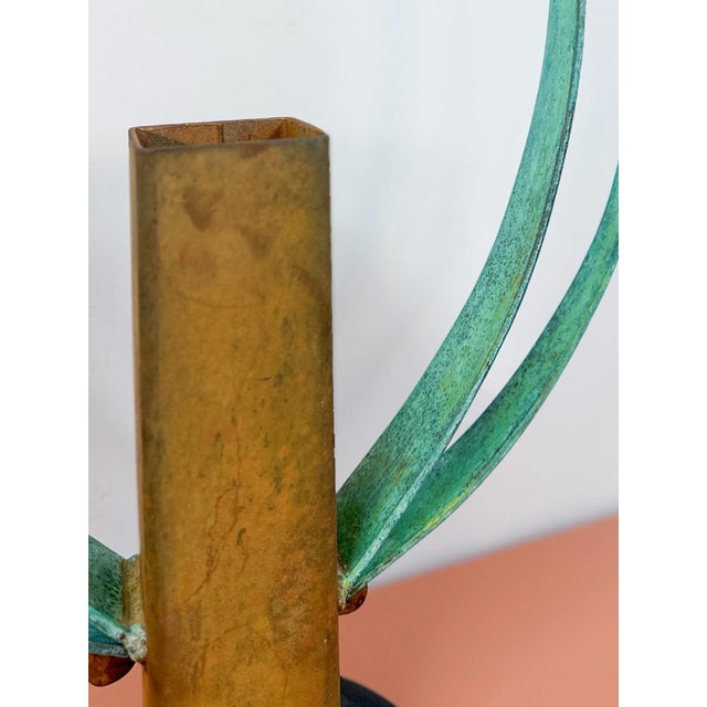 Vintage Sculpture Brutalist Rusted Steel Oxidized Bronze Horns Vase Art For Sale - Image 10 of 12