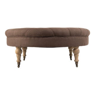 Hollow Maison Tufted Round Ottoman in Aubergine For Sale