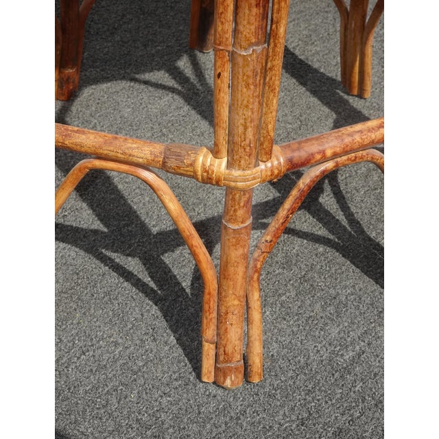 Wood Vintage French Country Brown Bamboo Rattan Side Table ~ End Table For Sale - Image 7 of 10