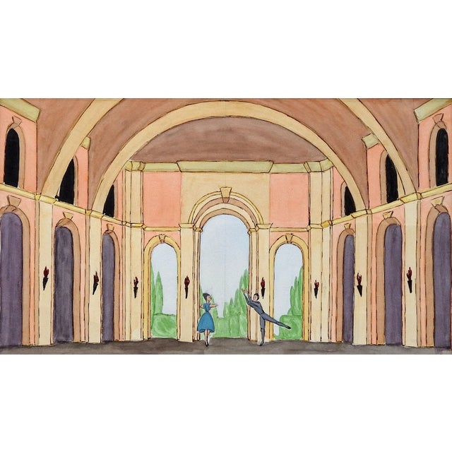Vintage gouache on artist board set design for Romeo & Juliet ballroom scene. Signed John Hood and titled in pencil along...