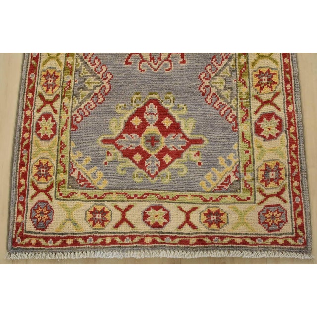 Kazak Runner 2’2” X 6’4” Gray Wool Tribal Hand-Knotted Oriental Rug For Sale - Image 9 of 12